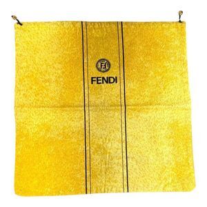 Vintage Fendi Italy Yellow Drawstring Dust Bag Black Logo & Stripes 15" Medium